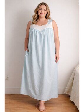 French Maid Plus XL Long Ballet Nightgown Sleeveless Eyelet Lace Front Panel